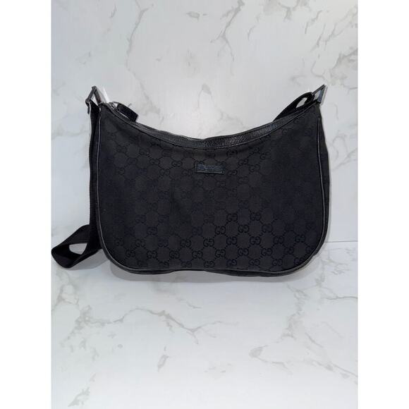 Gucci GG Canvas Half Moon Hobo Bag in Black - Picture 1 of 9